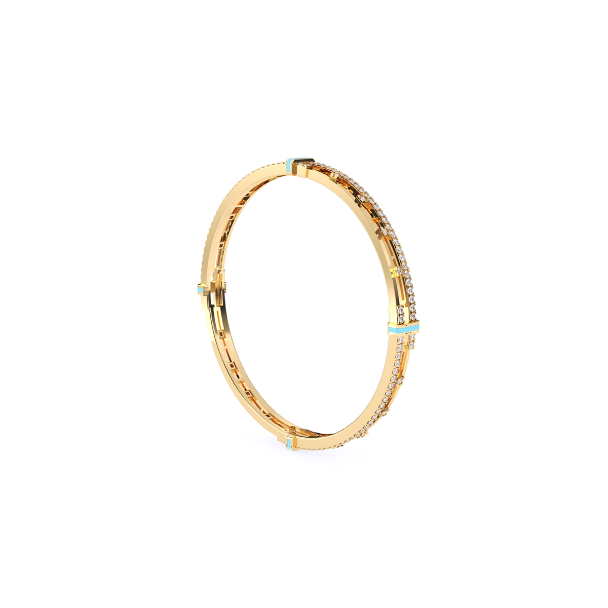 Stylish Round Diamond Two Row Bangle